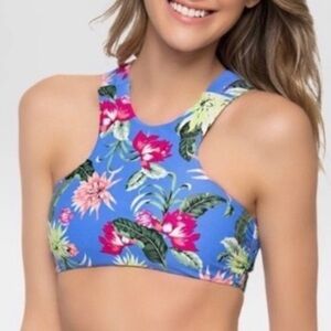 TORI PRAVER SEAFOAM Floral High Neck Bikini Top